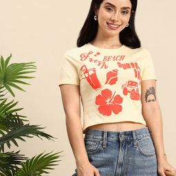 Mast & Harbour Printed Pure Cotton Crop T-shirt-picture-7