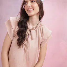 DressBerry Tie-Up Neck Crinkle Ruffled Top-image-52
