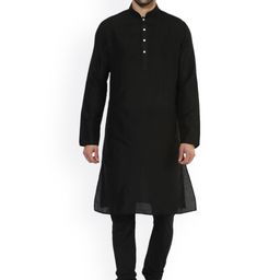 KISAH Men Black Solid Kurta with Churidar-image-6