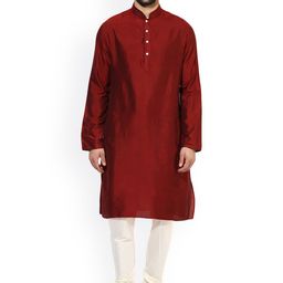 KISAH Men Maroon & White Solid Kurta with Churidar-1
