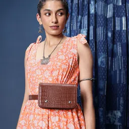 Taavi Floral Printed Tiered A-Line Midi Dress with Tie Up Detail-image-9