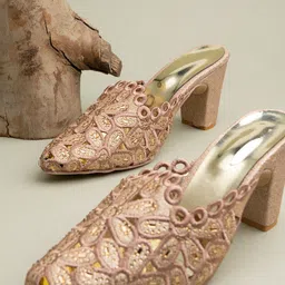 Shoetopia Pink Embellished Party Block Pumps-image-16