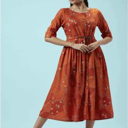Akkriti by Pantaloons Rust Printed A-Line Dress-image-16