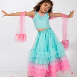 Elaisha Girls Light Blue & Pink Regular Fit Lehenga Choli-picture-21