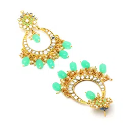Karatcart Gold Plated Mirror and Light Green Tumble Studded Dangler Earrings for Women image 5