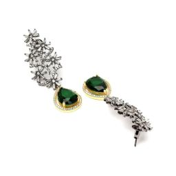 Karatcart Green Stone Studded Black Tone AD Earrings for Women image 5