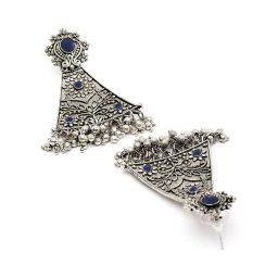 Karatcart Oxidised Silver Blue Stone Floral Design Drop Earring for Women image 5