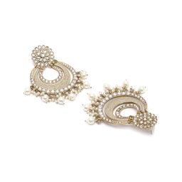 Karatcart Gold Plated Light Grey Meena Kundan Chandbali Earrings for Women image 5
