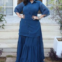 Swadeshi Shringaar Misty Blue Georgette Sharara Set-picture-55