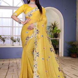 NANDKASHI Embellished Embroidered Sequinned Satin Saree-picture-40