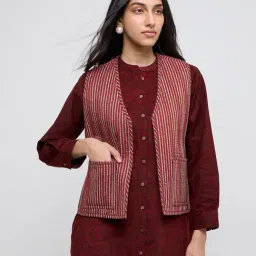 Utsa by Westside Red Quilted Cotton Jacket-image-18