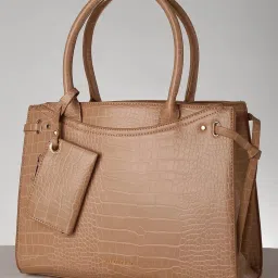 Allen Solly Brown Textured Handbag with Pouch image 3