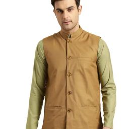 Sojanya Brown Mandarin Collar Nehru Jacket-image-11