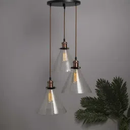 Homesake 3-Lights Round Cluster Black Metal Modern Glass Cone Pendant Light - Set of 1-1