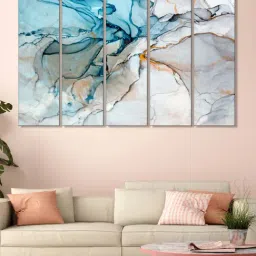 999Store Grey & Blue Abstract Art 5 Frame MDF Paintings-17