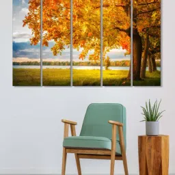 999Store Yellow & Green Leaves Tree Art 5 Frame MDF Paintings-26