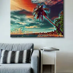 999store Brown & Green Coco Palm Tree In Sky Canvas Painting-37