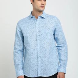 Turtle Light Blue Cotton Linen Slim Fit Printed Formal Shirt-picture-41