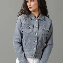 SHOWOFF Grey Regular Fit Denim Jacket-image-44