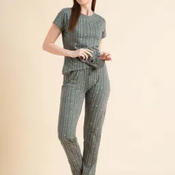 Sweet Dreams Dusty Green Cotton Printed T-Shirt Pyjama Set-image-62