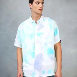 Bewakoof White & Blue Relaxed Fit Tie - Dye Oversized Shirt-picture-27