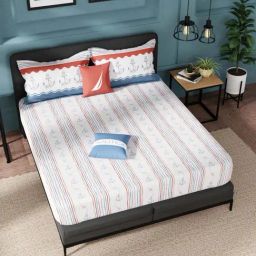 Nautica Fairwater Red & Blue 100% Cotton 160 TC King Bed Size With Pillow Covers-image-73