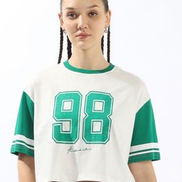 Hubberholme Varsity Printed Round Neck Short Sleeves Boxy Cotton T-shirt-image-89