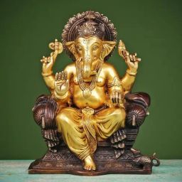 Ekaa Handicrafts Brown & Gold Lord Ganesha Statue On Sinhasan-32