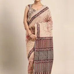 Kalakari India Peach Cotton Ajrakh Print Saree With Unstitched Blouse-picture-19