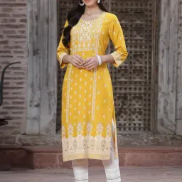 Juniper Mustard Printed Straight Kurta-5