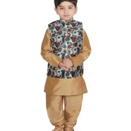 SG Yuvraj Kids White & Gold Floral Print Full Sleeves Kurta Set-image-27