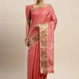 Satrani Pink Woven Saree With Unstitched Blouse-image-39