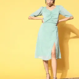 Melon by PlusS Sea Green Striped Midi A Line Dress-image-43
