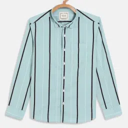 Octave Boys Teal Blue & Black Cotton Striped Full Sleeves Shirt-picture-18