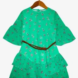 Kiddopanti Kids Green Floral Print Dress-image-16
