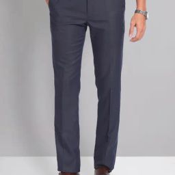 AD by Arvind Dark Blue Slim Fit Textured Flat Front Trousers-image-38