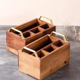 Nestroots Brown Wood Cutlery Holder - Set of 2-28