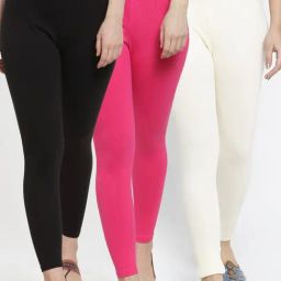 Gracit Black & Pink Mid Rise Leggings - Pack Of 3-image-88