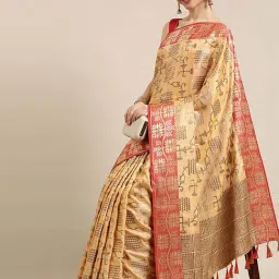 Blissta Orange Woven Saree With Unstitched Blouse-image-21