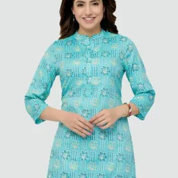 Saree Swarg Blue Floral Print Straight Kurti-image-65