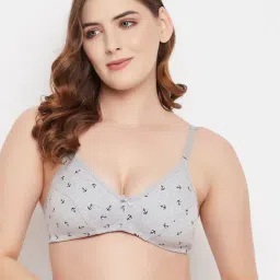 Clovia Grey Cotton Printed Half Coverage Plunge Bra-image-38