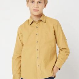 GAS Kids Beige Cotton Regular Fit Full Sleeves Shirt-image-7