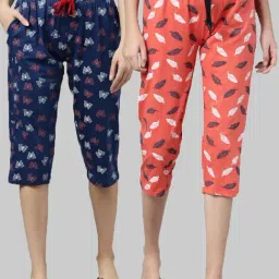 Kryptic Coral & Navy Printed Capris - Pack of 2-image-33
