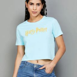 Ginger by Lifestyle Blue Cotton Printed Crop Top-image-26