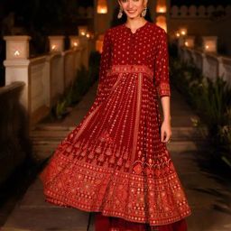 Juniper Maroon Embellished Fit and Flare Kurta-image-10
