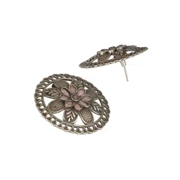 Aatmana Pink & Silver-Plated & Oxidized Textured Floral Stud Earrings image 5