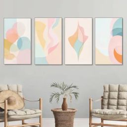 Nestroots Elegant Pastel Black Frame Abstract Canvas Wall Painting - Set of 4-17