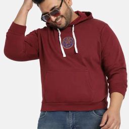 Instafab Plus Red Cotton Regular fit Printed Plus Size Hooded Sweatshirt-image-3