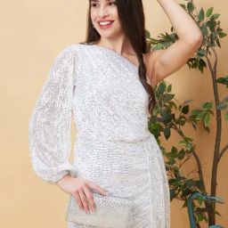 Globus White Embellished Bodycon Dress-image-18