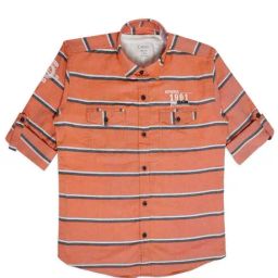 Cavio Kids Orange & White Cotton Striped Full Sleeves Shirt Set-image-38
